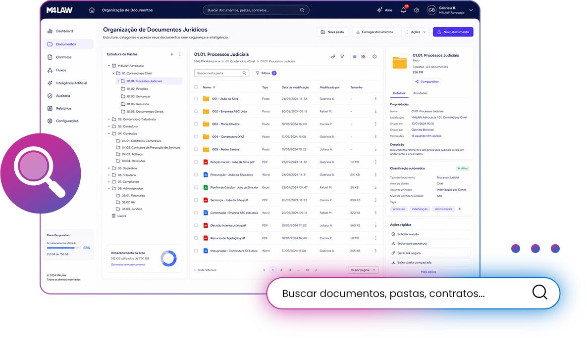 Organização de documentos jurídicos no M4LAW