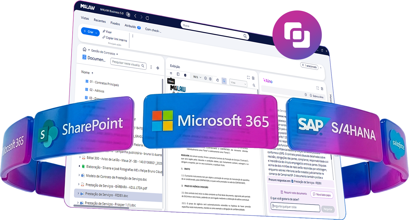 Integrações do M4LAW com Microsoft 365 e ERPs